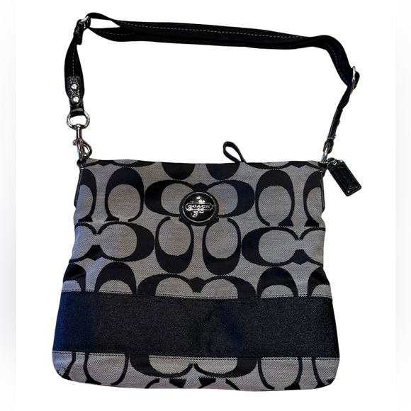 Coach Handbags - Coach Signature Stripe File Crossbody Zip Shoulder Bag in Black and Gray